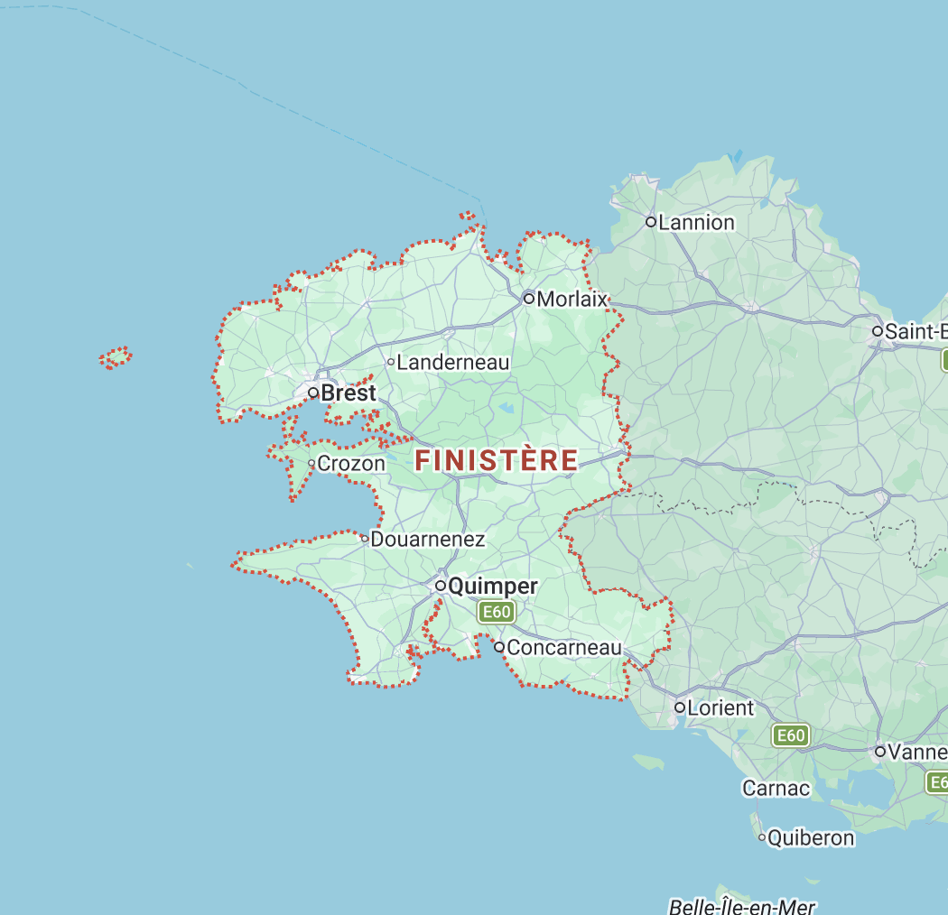 Carte de la zone d'intervention Essart & fils — Finistère, Bretagne
